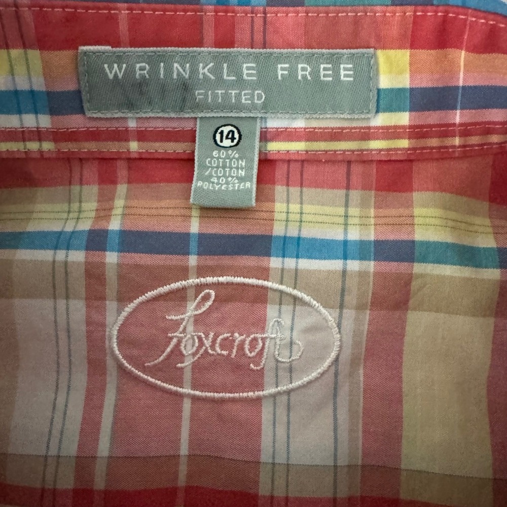 Foxcroft Womens 14 Red Plaid Wrinkle Free Fitted Short Sleeve Button Down Shirt - Picture 5 of 8